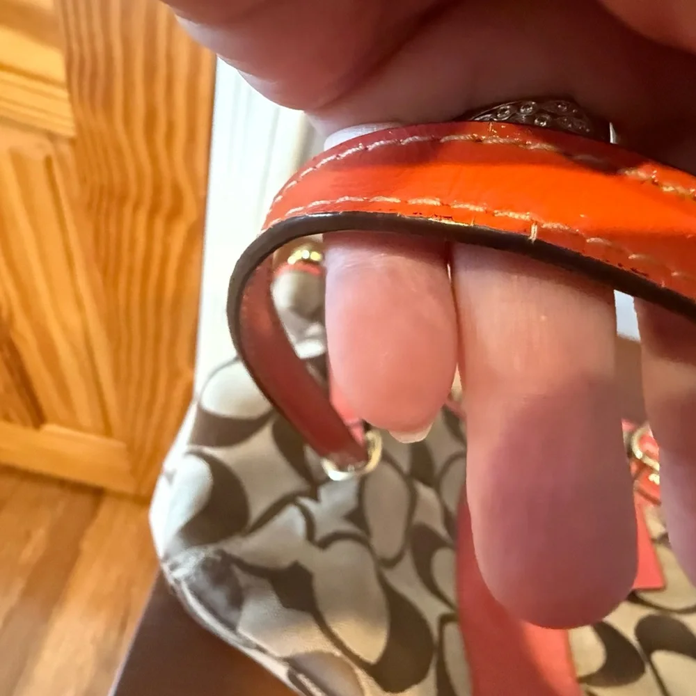 Coach Signature Stripe tote/hobo-bag w/orange leather trim F19203 - Picture 9 of 13